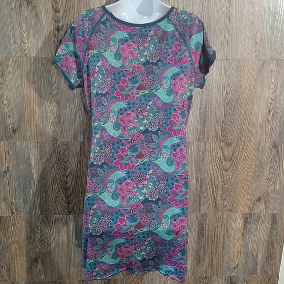 VTG Title Nine Athletic Dress M Floral Paisley Faux Roll Tab Slv Scalloped Hem - Picture 9 of 12